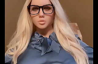 Cumming on a sex doll secretary's satin blouse