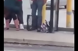 Black man fucks cuck bitch at bus stop