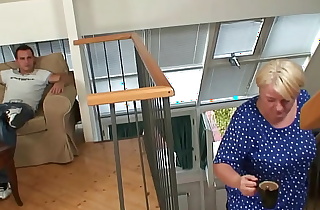 Young guy fucks busty blonde granny from behind