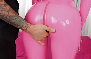 Sucking  and Fucking his big cock in my pink latex bodysuit