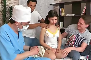 Medic stares hymen checkup and virgin chick banging