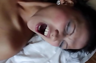 Horny skinny Asian amateur tries Caucasian cock for first time and loves it