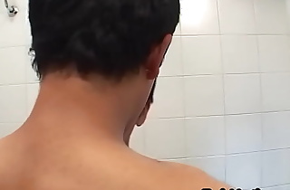 Latin twink barebacked in bathroom by ass loving stud