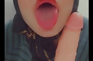 Perfect and thick-lipped Muslim slut has very hard blowjob with dildo deep throat doing