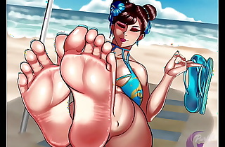 Chun-li Showing his Feet Soles on the beach