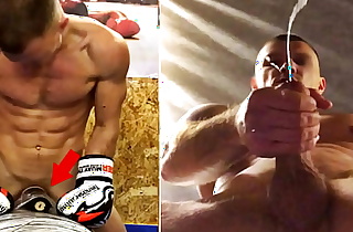 A real Russian Fighter in Training FUCKS his Boxing Bag and CUMS on Gay Men's Faces...