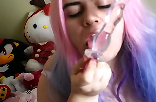 Hairy Pussy Glass Dildo Masturbation
