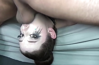Big Titty Goth Babe with Sloppy Ruined Makeup  and Black Lipstick Gets EXTREME Off the Bed Upside Down Facefuck with Balls Deep Slamming Throatpie