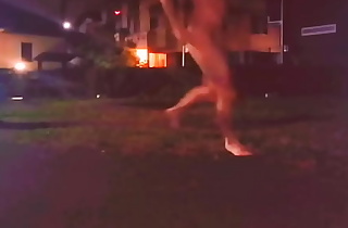 Naked man dash in the park at night