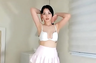 asian girl play with naked tits and cleavage white bra