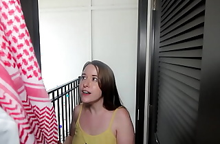 Midget size white girl takes big Arab cock in her mouth for the first time and swallows cum