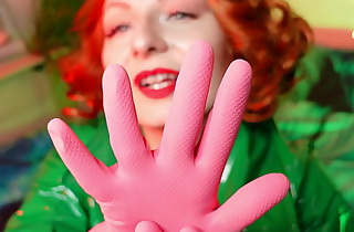 pink gloves fetish - latex rubber close up video - Arya Grander - redhead MILF seduce and tease with hot sounds