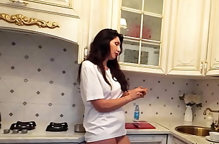 Stepmom without panties cooks breakfast for stepson