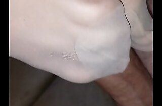 homemade footjob with white reinforced nylons
