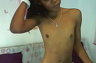 Skinny titless ebony webcam girl posing masturbate