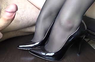 Youthful Handjob atop her trotters with regard helter-skelter stockings - Disreputable fetish, cum atop trotters