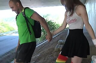 Cute schoolgirl in high-knee socks loves fucking in public