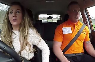 Long-haired MILF blows her motor car driving instructor