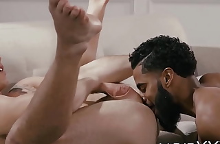 Bearded black jock rides tall cock after he rimmed his lover