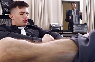Trevor Brooks masturbates while busy in the office, fapping his gumshoe unaware that his boss, Jordan Star catches him in the act 