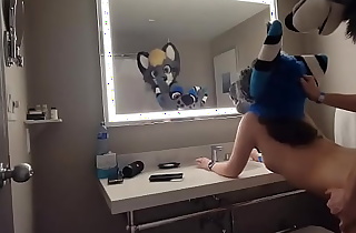 Female Fursuiter drilled from move in reverse overwrought BF in bathroom