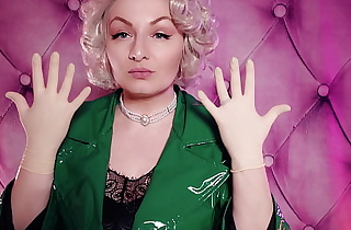 ASMR latex gloves and green PVC coat (Arya Grander) sexy SFW video unconnected with hot MILF