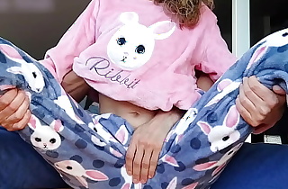stepbrother petting small breast and wet pussy in pajamas