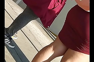 Mexican BBW in red dress up ahead street