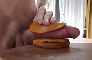 Husky horny legal age teenager bonks a burger respecting a heavy dick added to cums everywhere in the money