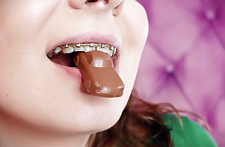 ASMR increased by close-ups: Giantess Vore Amulet - Wear and tear Cars from chocolate. Braces. (Arya Grander)